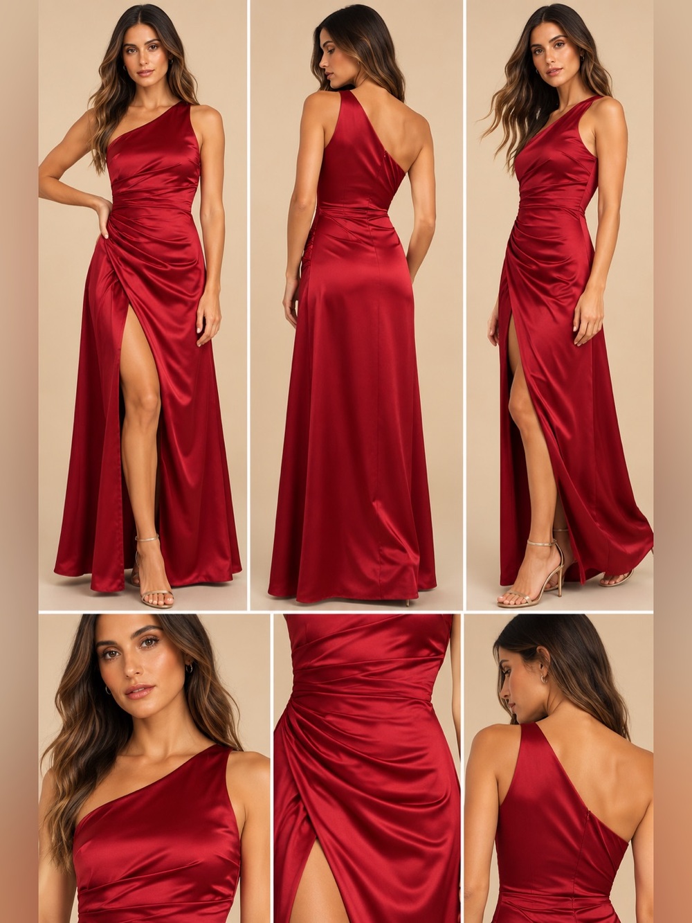 Lulus Dreaming of Elegance Wine Red Satin One Shoulder Maxi Dress XS